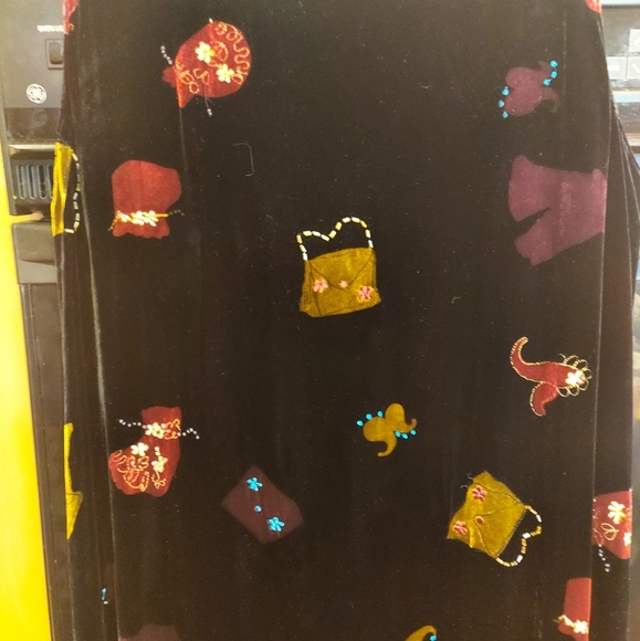 David Dart black velvet maxi dress multi-embroidery  beading on purses 1x - Picture 5 of 6